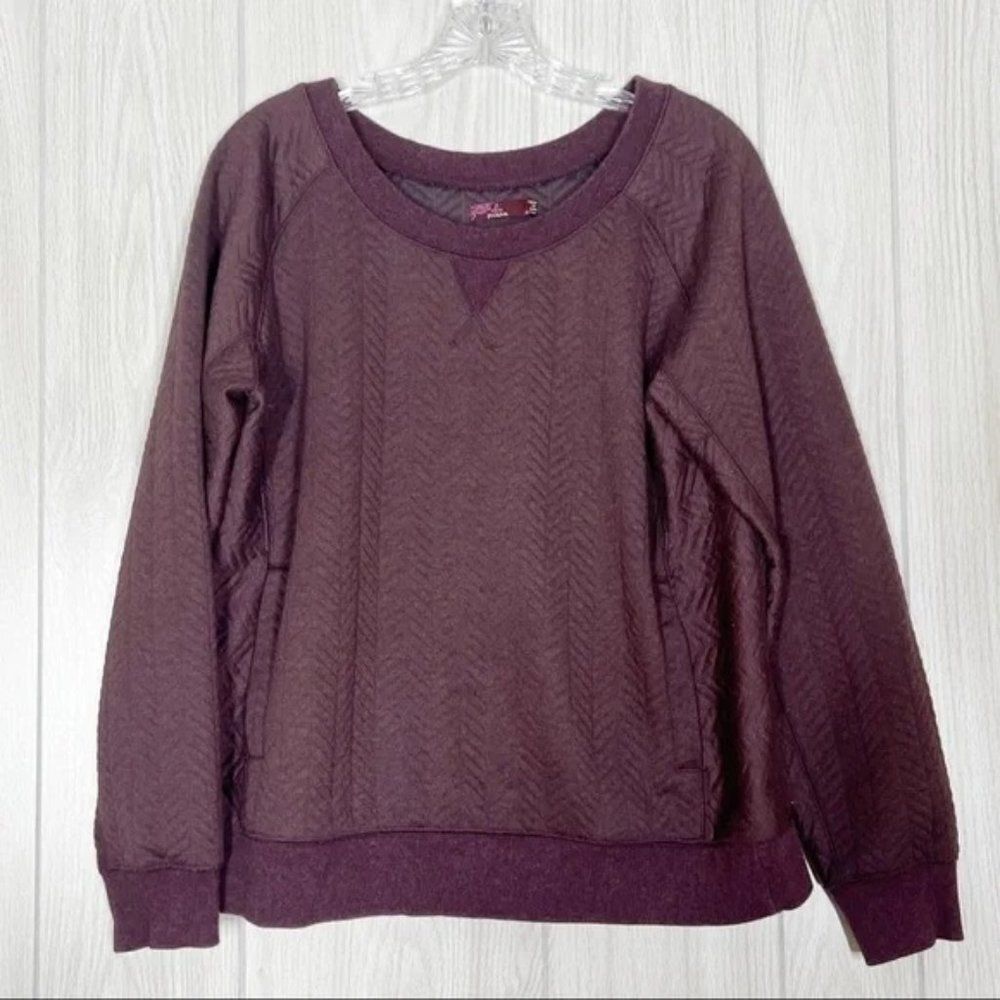Prana Quilted Crewneck Sweatshirt in Plum